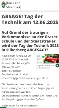 ABSAGE Tag der Technik am 12.6.2025